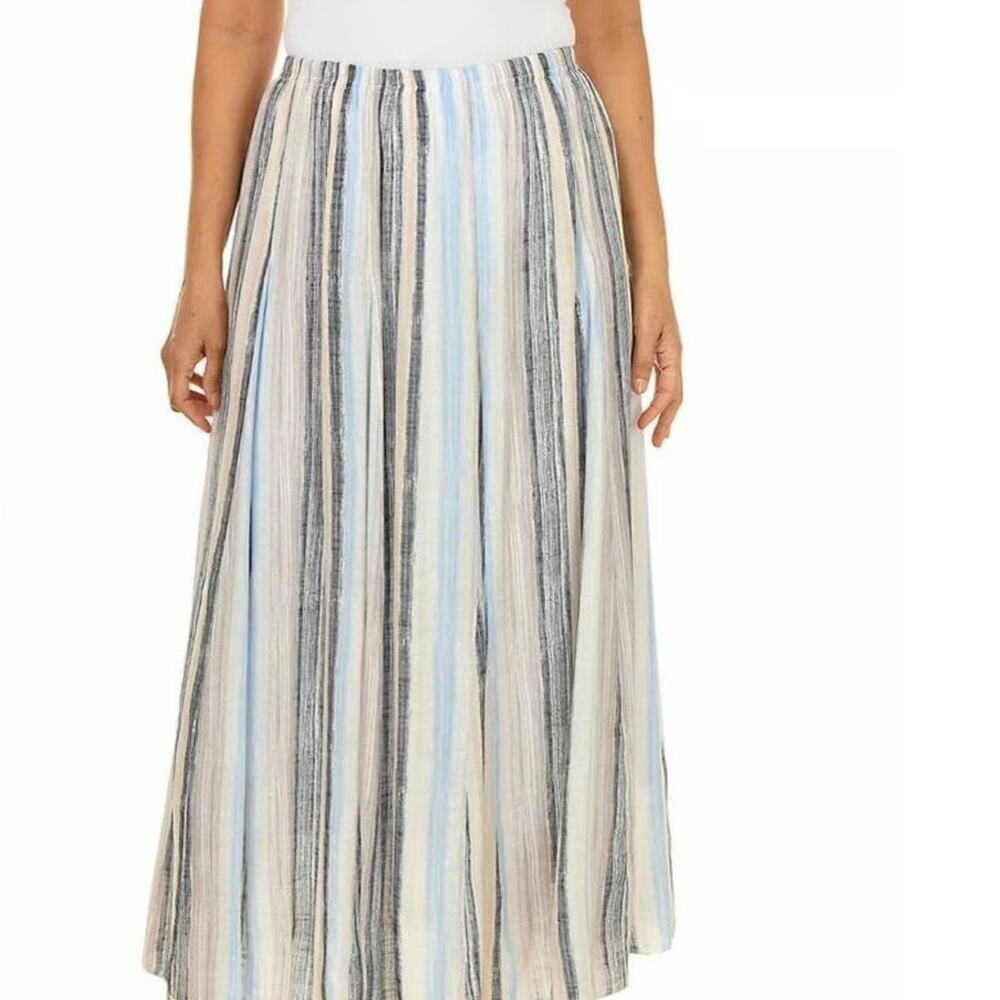 Zac and Rachel Women Seaside Stripe Pull on Midi Skirt 2X Coastal Minimalist